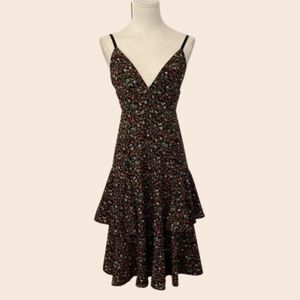 Irene de Nouvelle Black Floral Layered Midi Dress Size Small